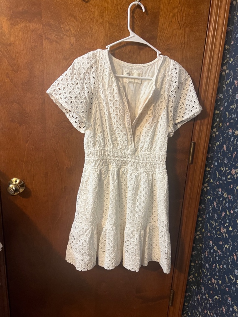 DIY Anthropologie White Eyelet V‑Neck Mini Dress- stained!!